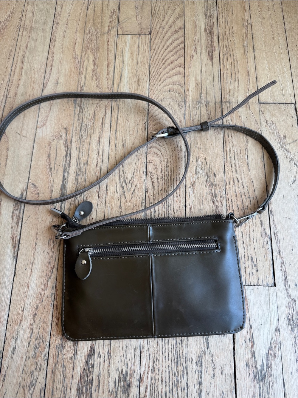 Dark Brown Leather Messenger Crossbody Bag - Unbranded